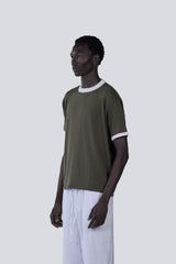 Knitted Ringer Tee in Olive