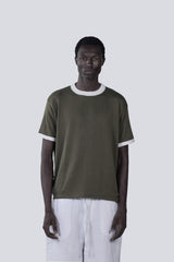 Knitted Ringer Tee in Olive