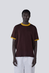 Knitted Ringer Tee in Maroon