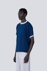 Knitted Ringer Tee in Navy