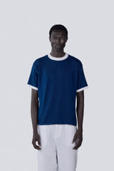 Knitted Ringer Tee in Navy