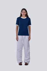 Knitted Ringer Tee in Navy