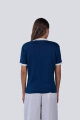 Knitted Ringer Tee in Navy