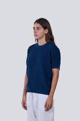Knitted Round Shirt in Navy Blue