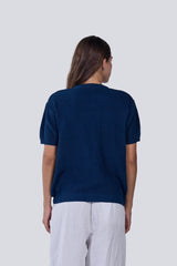 Knitted Round Shirt in Navy Blue