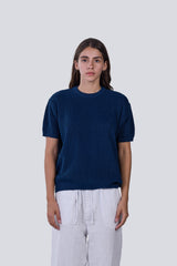 Knitted Round Shirt in Navy Blue