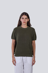 Knitted Round Shirt in Olive