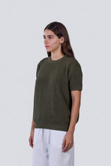 Knitted Round Shirt in Olive
