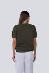 Knitted Round Shirt in Olive