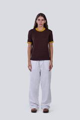 Knitted Ringer Tee in Maroon