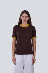 Knitted Ringer Tee in Maroon
