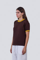 Knitted Ringer Tee in Maroon