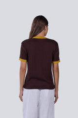 Knitted Ringer Tee in Maroon