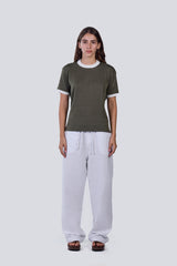 Knitted Ringer Tee in Olive