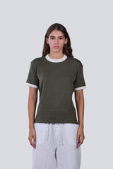 Knitted Ringer Tee in Olive