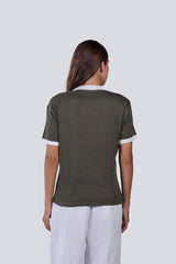 Knitted Ringer Tee in Olive
