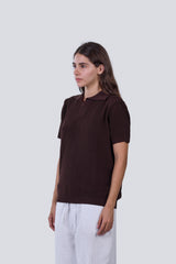 Knitted Summer Polo in Brown