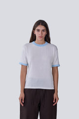 Knitted Ringer Tee in White