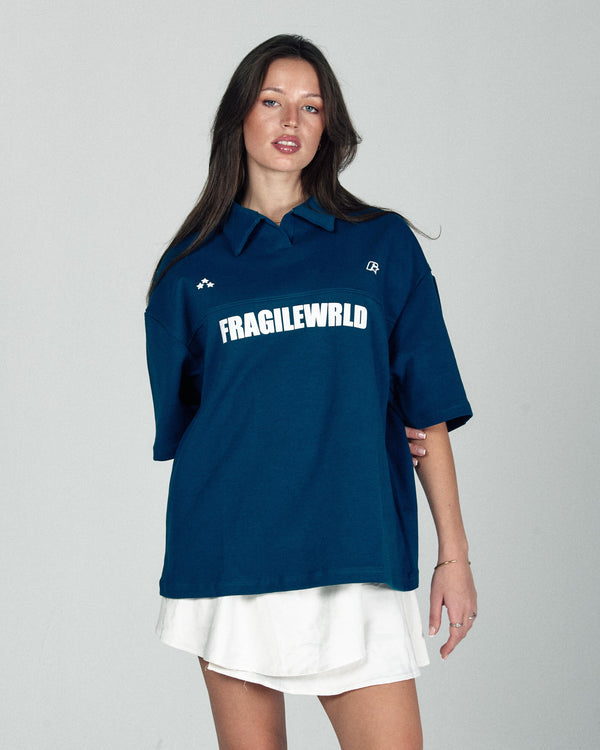 Fragile Wrld Polo Tee In Blue