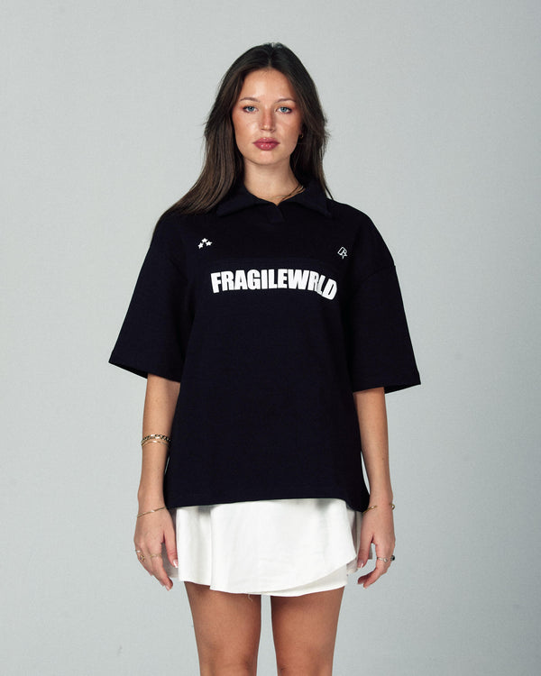 Fragile Wrld Polo Tee In Black