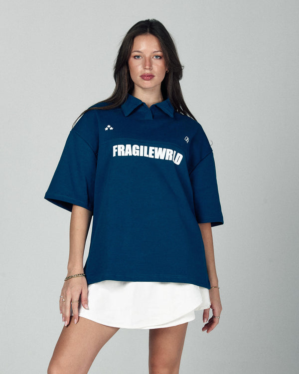 Fragile Wrld Polo Tee In Blue