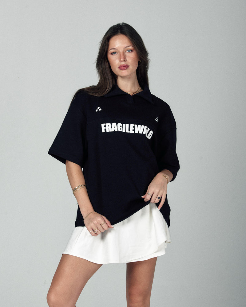 Fragile Wrld Polo Tee In Black