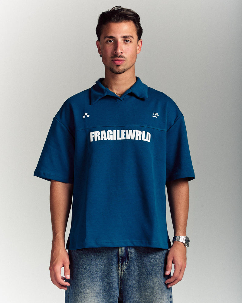Fragile Wrld Polo Tee In Blue