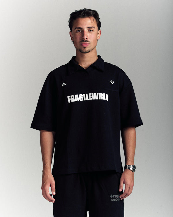 Fragile Wrld Polo Tee In Black