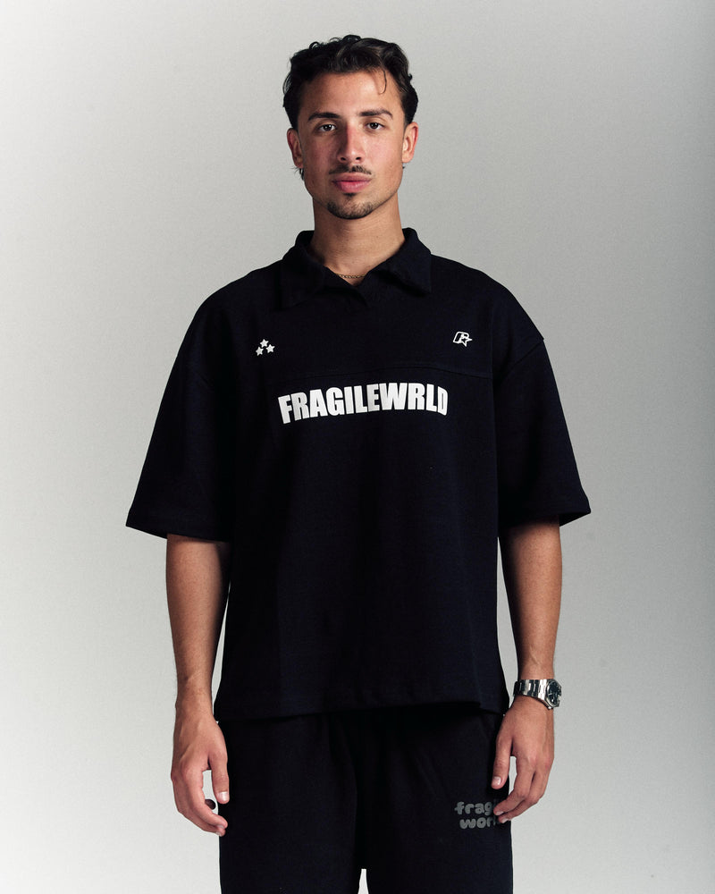 Fragile Wrld Polo Tee In Black