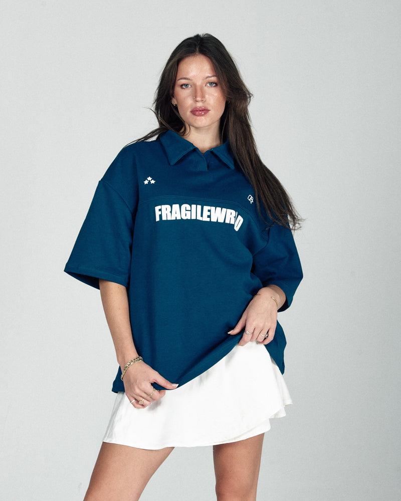 Fragile Wrld Polo Tee In Blue