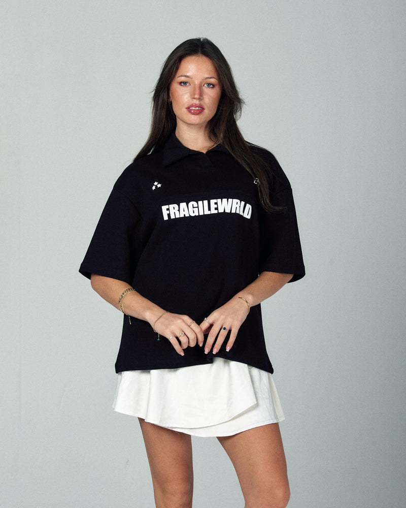 Fragile Wrld Polo Tee In Black